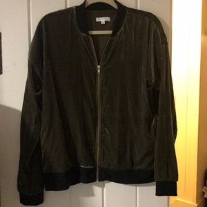 Green velour bomber jacket